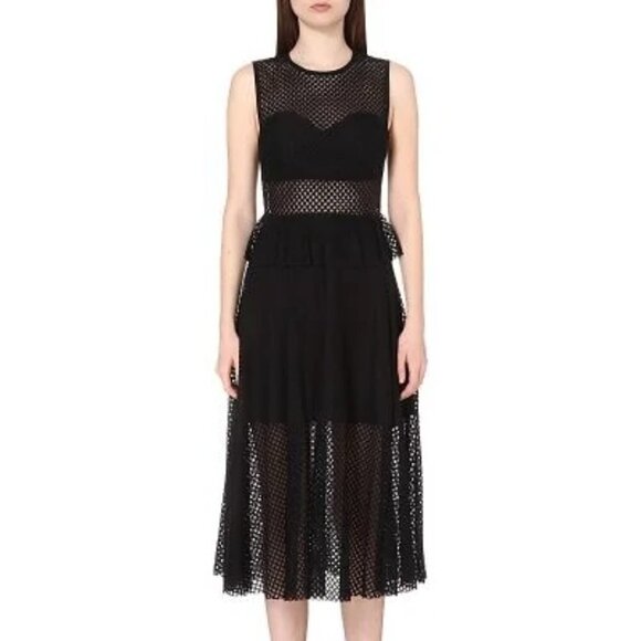 Sandro Black Rich Mesh Cutout Midi Dress 3 / L - Picture 1 of 10